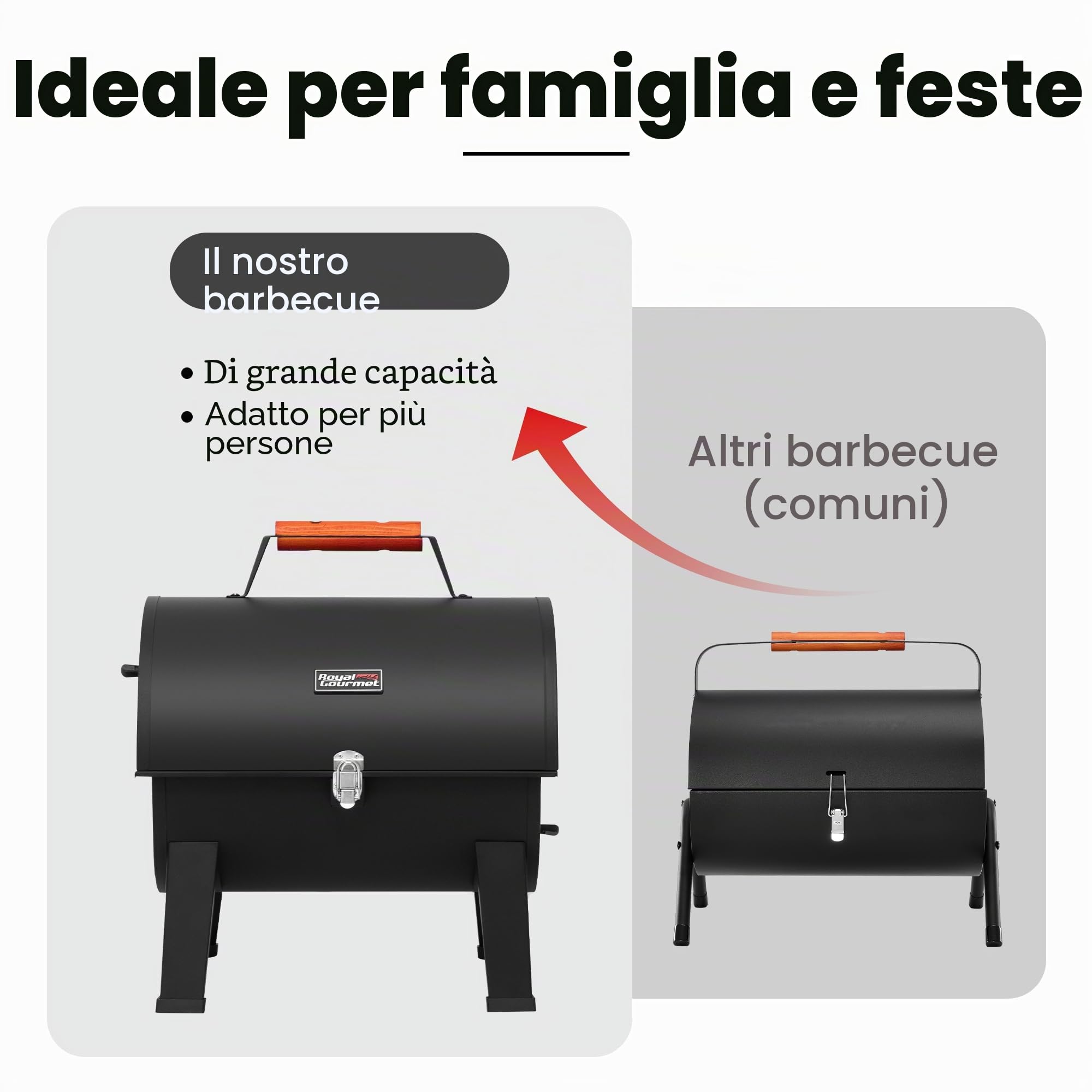 Royal Gourmet - Barbecue a carbone portatile, barbecue da campeggio per giardino e picnic, barbecue a carbone da tavolo, barbecue pieghevole con chiusura a scatto e manico in legno, nero