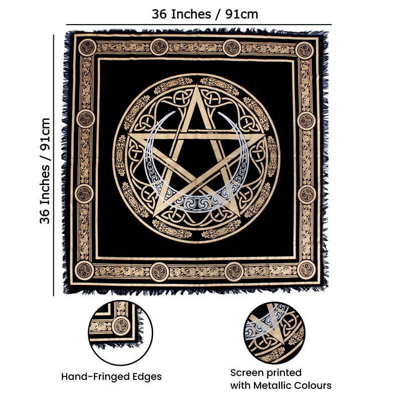OCTAZI Altar Table Cloth Tarot Cards Bandana Tablecloth Wiccan Altar Tools Napkins Witchcraft Supplies Square Witch Pagan Spiritual Celestial Deck Witchy Spell Cotton Sacred Alter Cloth With Fringes - Image 4