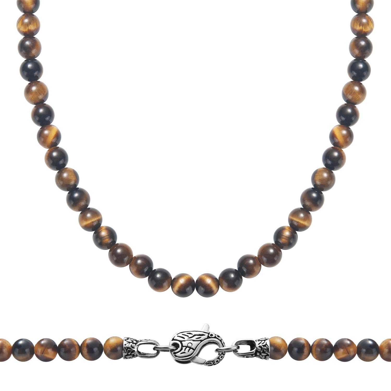 WESTMIAJW Tiger Eye Beads Beaded Necklace Chain for Men,Natural Gemstone Healing Crystal Jewelry 50/60/70cm