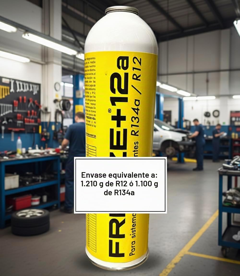 PACK 3 Envases FREEZE +12A Gas Refrigerante Orgánico Ecológico, compatible con R134a/R12, 420g cada envase, Envase desechable 1000ml para sistemas de aire acondicionado de automóviles