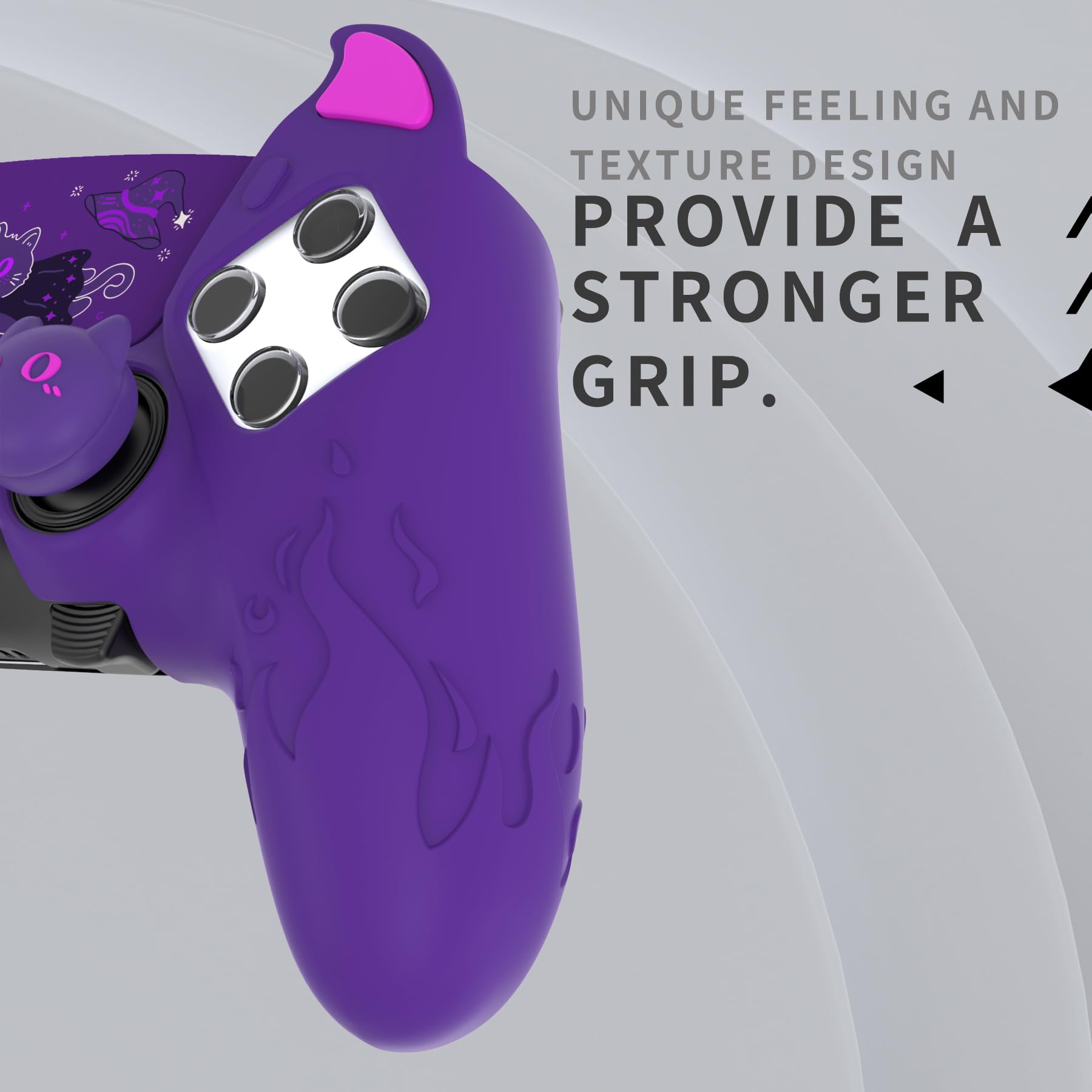 PlayVital Etui do ps5 Edge z Ochrona Joysticków do ps5 Edge Kontrolera Akcesoria & Naklejka na Panel Dotykow,Silikonowy Pokrowiec Antypoślizgowy–Fioletowy,Uroczy Demon