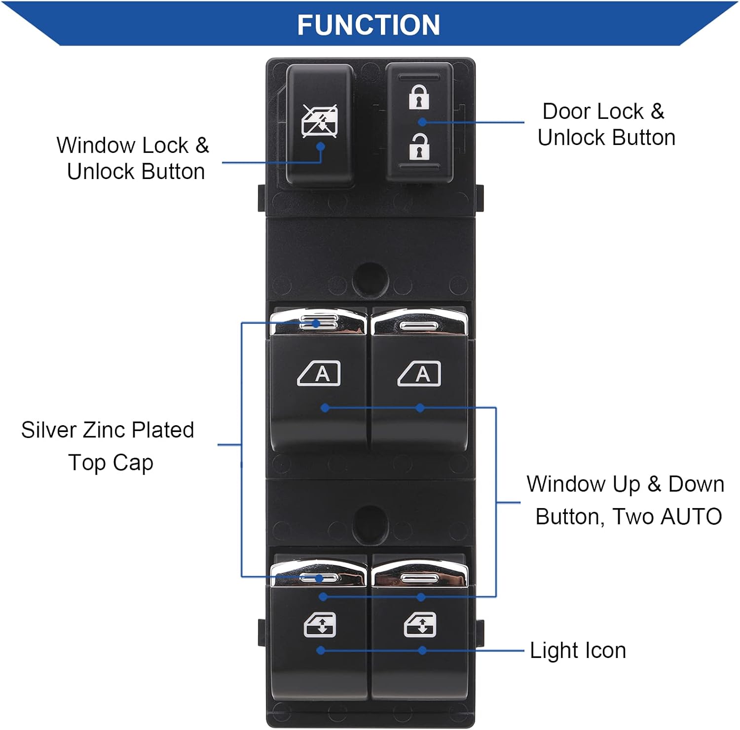 Obaee Upgraded Version Master Power Door Lock Window Switch Compatible with Nissan Altima 2007-2012 Front Left Driver Side 2 AUTO Control Open Button Replace OEM 25401-ZN50B 25401-ZN50C