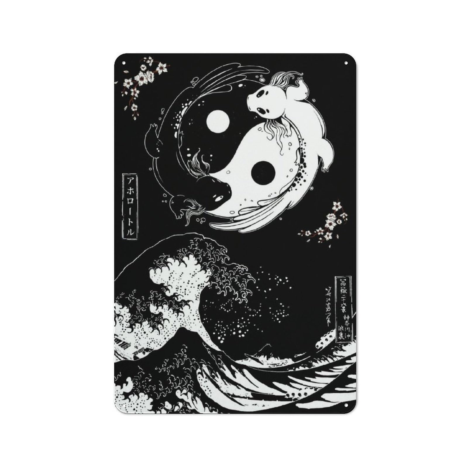 Junmoney Yin And Yang Axolotl Wave Metal Sign 30X20cm With For Workshop Wall, Rustic Decor, For Collectors Decorating Workshops And Hobby Rooms