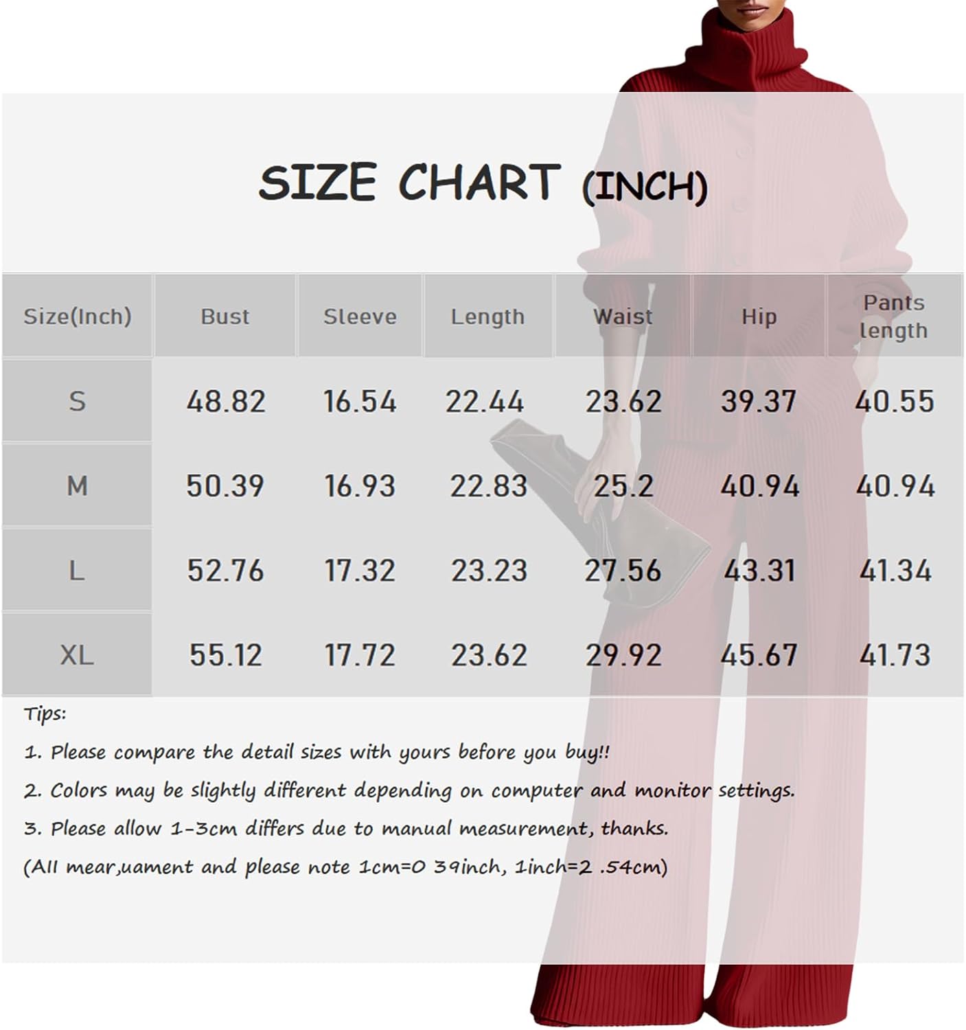 Womens Two Piece Knit Sets Long Sleeve Turtleneck Cardigan Sweatshirt Top Casual Wide Leg Sweatpants Basics Tracksuit Outfits - Image 4
