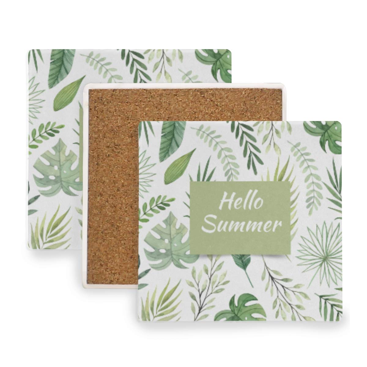 Amazon コースター 珪藻土 植物 ハワイ 韓国 緑 おしゃれ 吸水 おしゃれ エコ素材 茶パッド 断熱パッド コップ敷き ドリンク コーヒー 茶托 滑り止め 吸水 速乾 2枚セット 角丸型 角 角型 木製 コルク 方形 コースター オンライン通販