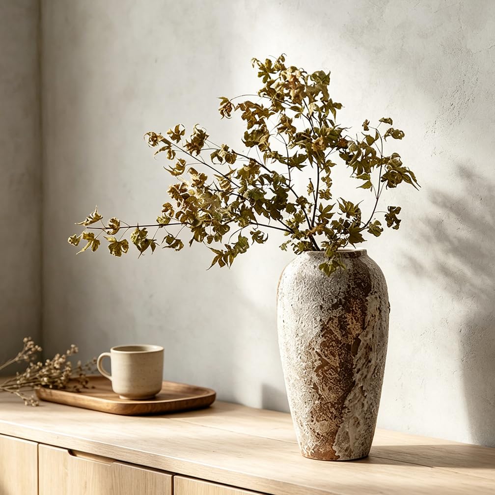 Bodenvase Groß Keramik Vasen Keramik Vintage Terrakotta Rustikale Bauernhaus Wohnzimmer Deko füR Teestube Tisch Studie 10 * 17 * 34CM