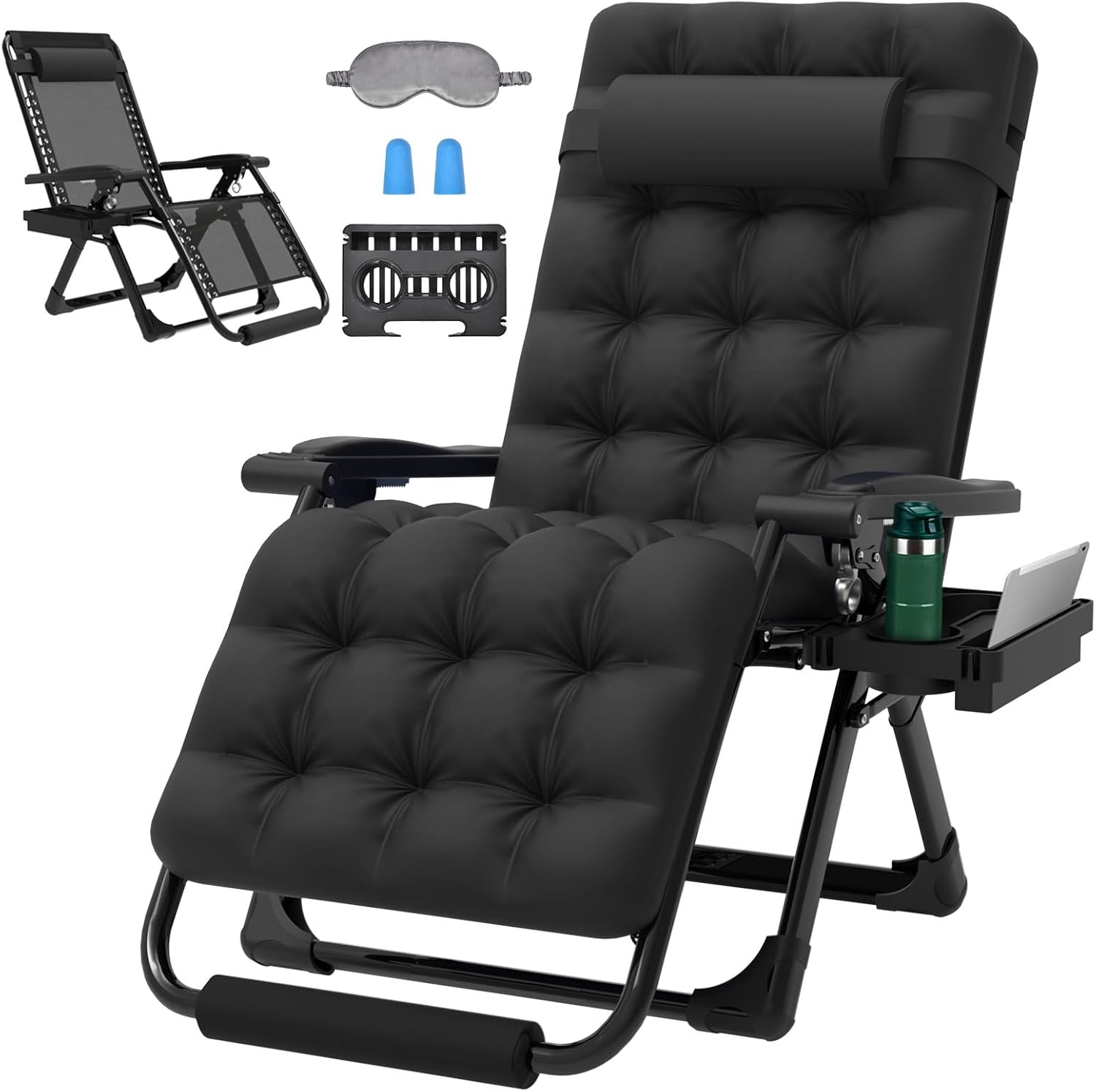ZENPETIO 29In XL Zero Gravity Chair w/Cushion, Zero Gravity Recliner Lounge Chair for Indoor and Outdoor, Reclining Camping Chair for Lawn, Anti Gravity Chair with Cup Holder and Footrest, 440LBS