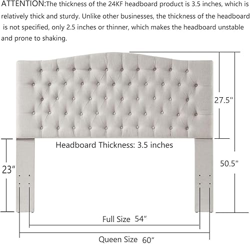 Miniatura 2 de 24KF - Cabecera tapizada en lino, capitoneada con botones, cómoda y a la moda, tamaño Queen, Matrimonial, color marfil