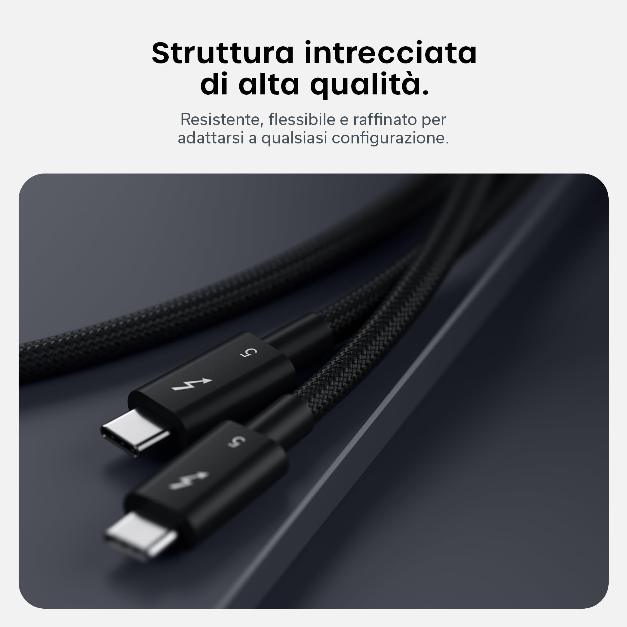 Satechi Cavo Thunderbolt 5 Certificato 240W, Dati fino a 120Gbps, Doppio 8K@60Hz e Triplo 4K@144Hz, Cavo Intrecciato Thunderbolt 5/4/3 USB-C per MacBook Air/Pro/Neo, iPhone, Portatile, PC