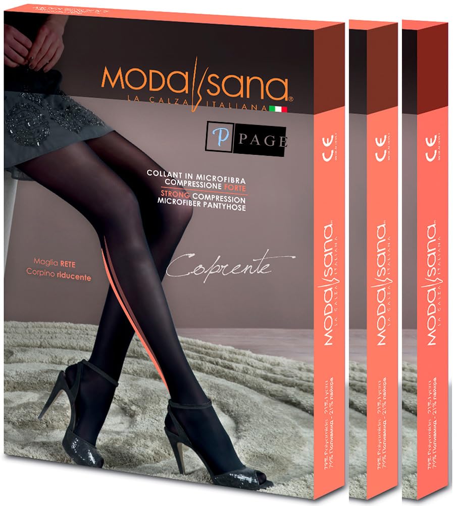 p age 3 Paia di Modasana Collant Microfibra Coprente 70 DEN NERO Calze a compressione graduata 12/15 mmHg