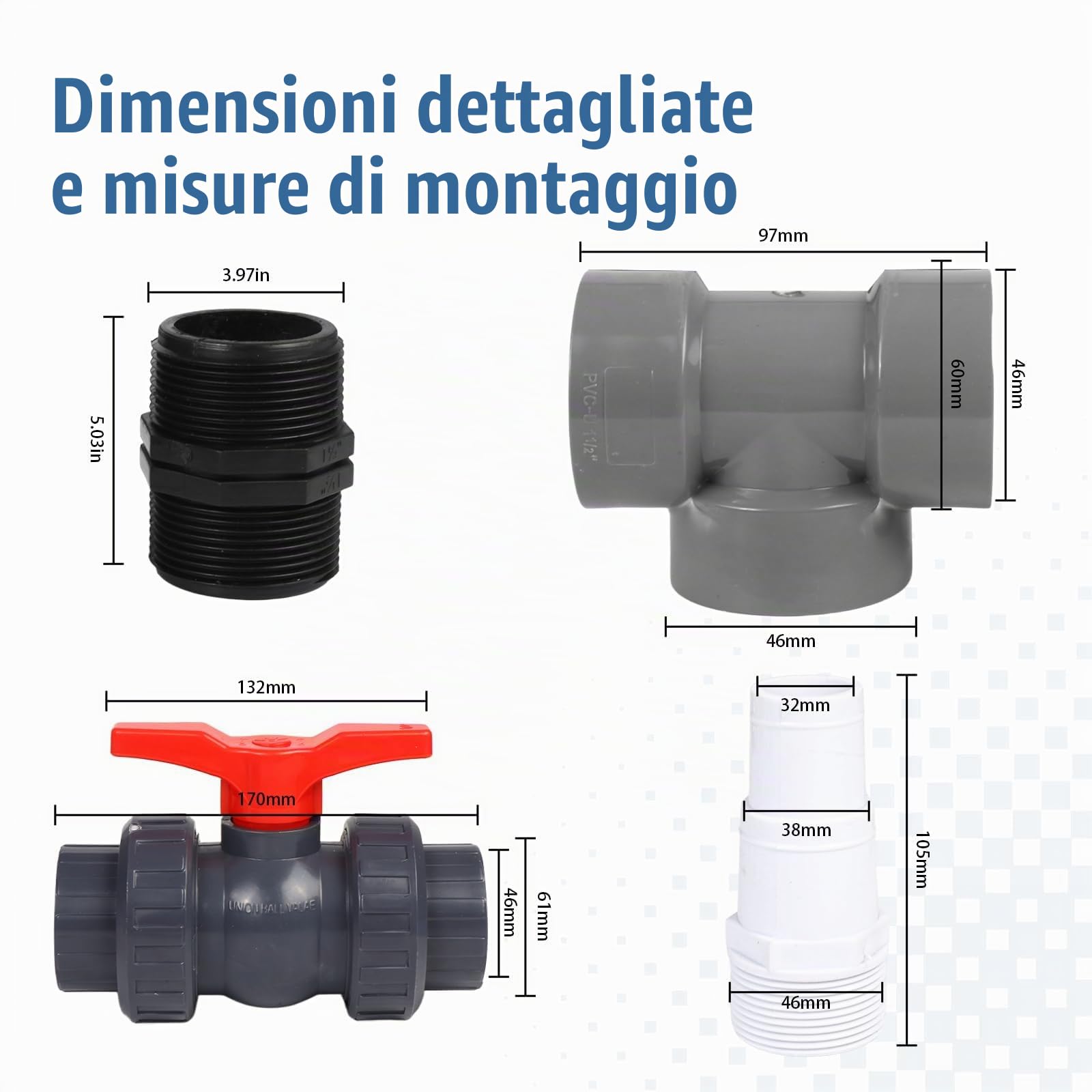 Set di valvola a 3 vie per piscina Bypass Ø 32/38 mm, compatibile con pompa di calore, riscaldamento solare e impianto di filtraggio a sabbia, per un controllo preciso dell'alimentazione