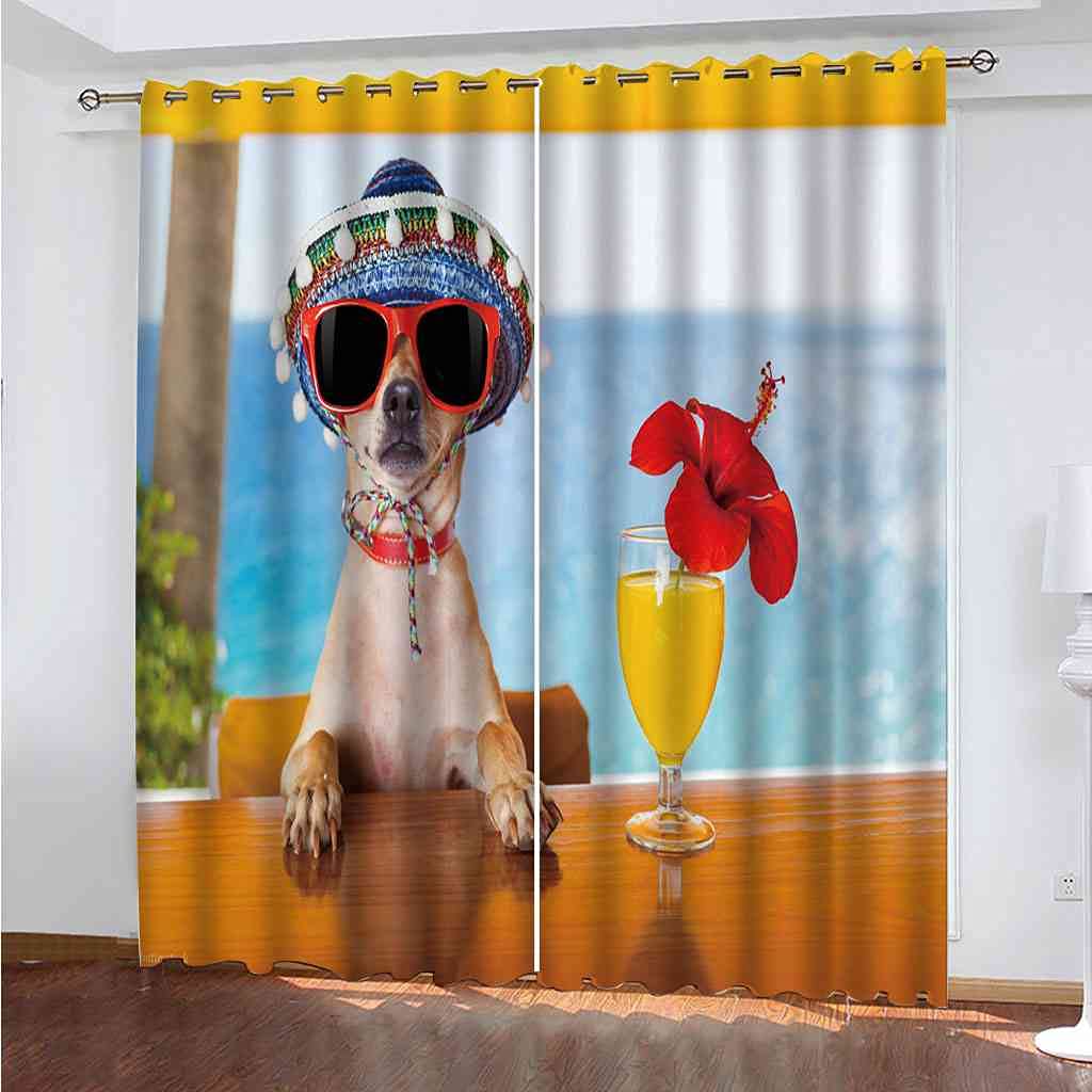 Rideau occultant animal chiot 264x160cm lot de 2 rideaux lourds à oeillets