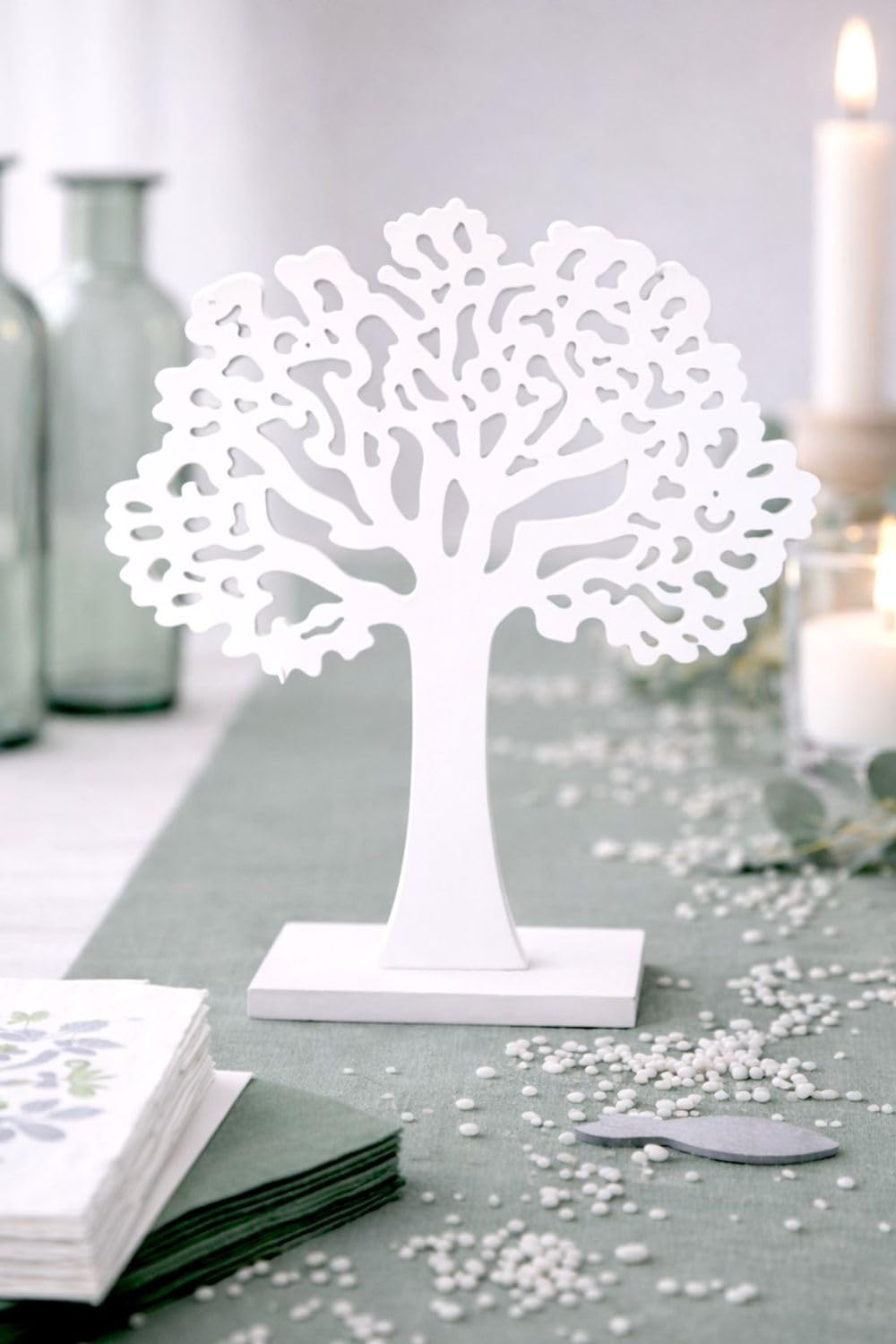 ZauberDeko Tischdeko mit Motiv Baum des Lebens Salbei Grün - Deko Kommunion & Konfirmation Komplett Set
