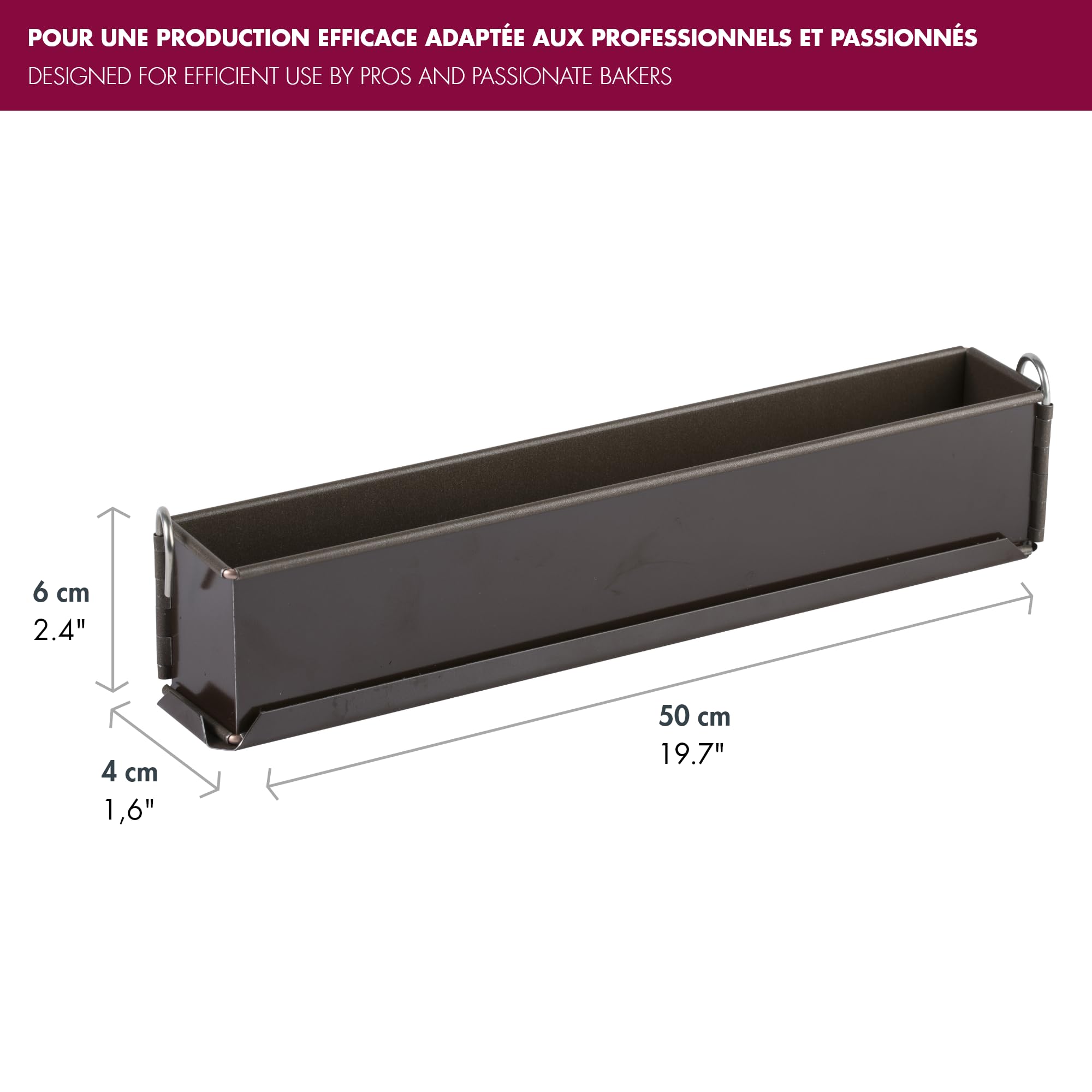 Gobel - Moule à Pâté Croûte Long Uni (Mini) –Acier Antiadhérent Bicouche – Charnière et Fond Démontable – Fabrication Française - 50 x 4 x 6 cm