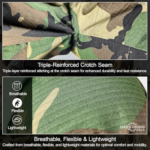 H World Shopping Military Tactical Mens Hunting Combat BDU Uniform Suit Shirt & Pants with Belt Woodland - Image 5