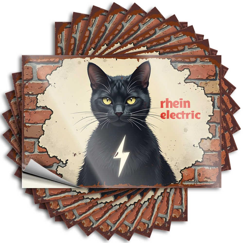 Men Cave Decor Tattoos Durable Tumbler | Rhein Electric: The Power of Black Cats Unleashed! Optical Illusion Self Adhesive Sticker for Student DIY(8X12CM)