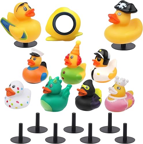 Patos de goma, coloridos patos de goma a granel con base de plástico, juguetes de pato de baño de goma para baby shower, automóvil, casco de