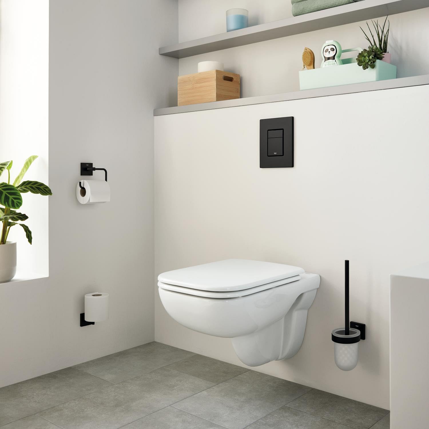 GROHE Lote Accesorio Start Cube QuickFix - Portarrollos sin Tapa + A1 QuickGlue (Metal, Montaje en Pared, Fijación Oculta, con Tornillos y Tacos), Tamaño 138 mm, Negro Mate, 409782430