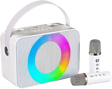 Portable Karaoke Machine for Adults,with 2 Wireless Microphones Karaoke Speaker,Carrying Handle/RGB Lights, Bluetooth 5.0 Mirophone,Supports USB/TF/AUX,Karaoke Machine for Home Party&Kids White