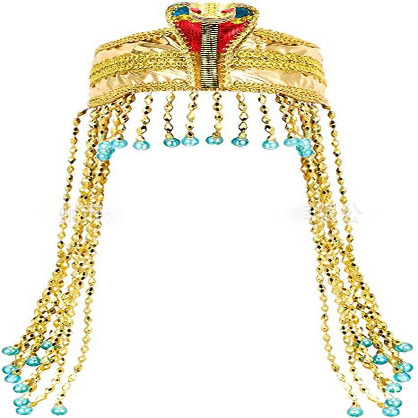 HPMAISON Disfraz Cleopatra Mujer Accesorios Cleopatra Peluca Disfraz Egipcia Diadema Carnaval Diadema Cleopatra Sombrero de Borlas con Cuentas de Oro Cosplay Prop Party Show Halloween Carnival