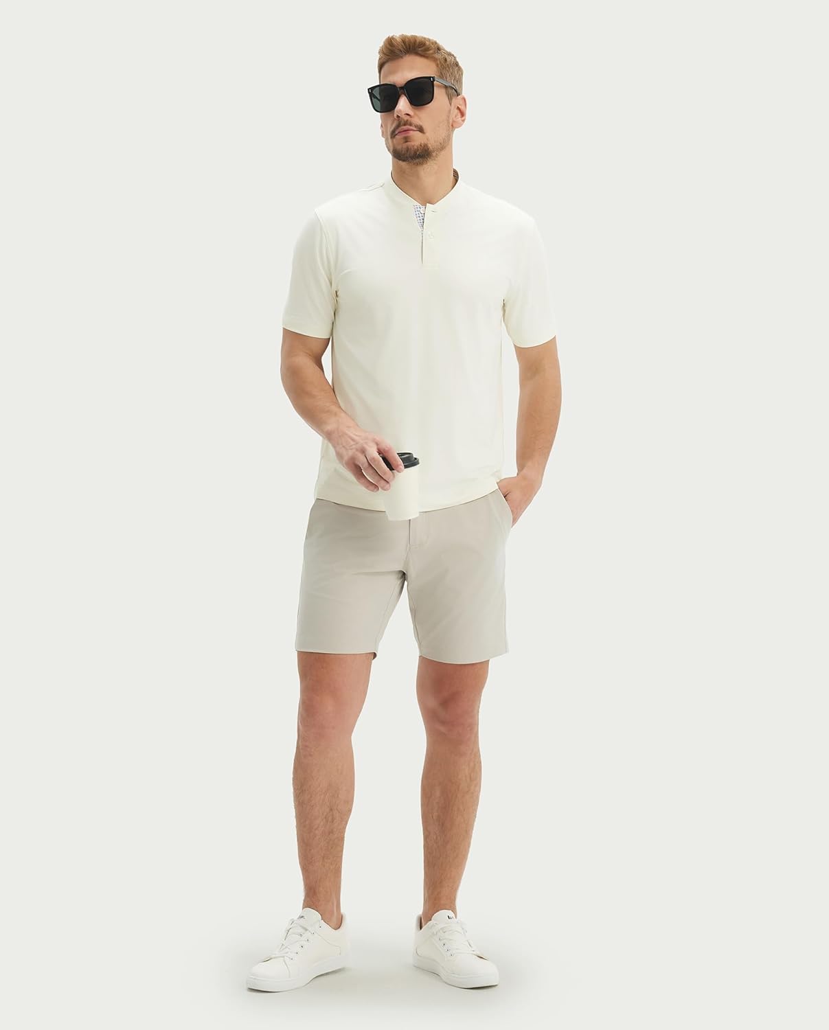 M MAELREG Mens Golf Shirts Collarless Performance Dry Fit Moisture Wicking Casual Solid Short Sleeve Henley Shirts for Men