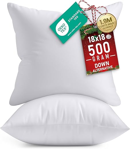 Utopia Bedding Throw Pillows Insert (Pack of 2, White) - 18 x 18 Inches Bed and Couch Pillows - Indoor Decorative Pillow