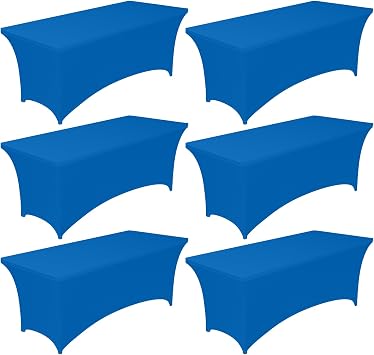 Pureegg Spandex Tablecloth 6ft - 6 Pack, Fitted and Stretch Table Cover for Rectangle Tables, Wrinkle-Resistant and Secure Fabric for Outdoor, Picnic, Party, Wedding, Banquet and Birthday, Royal Blue