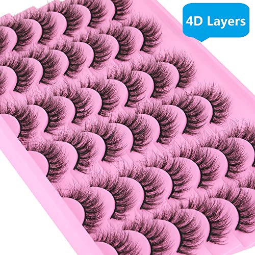14Mm False Eyelashes Natural Lashes Faux Mink 4D Wispy Eye Lashes Sets Pack Fluffy Fake Eyelashes For Women And Girls Makeup By Geeneiya, 21Pairs #TOP3