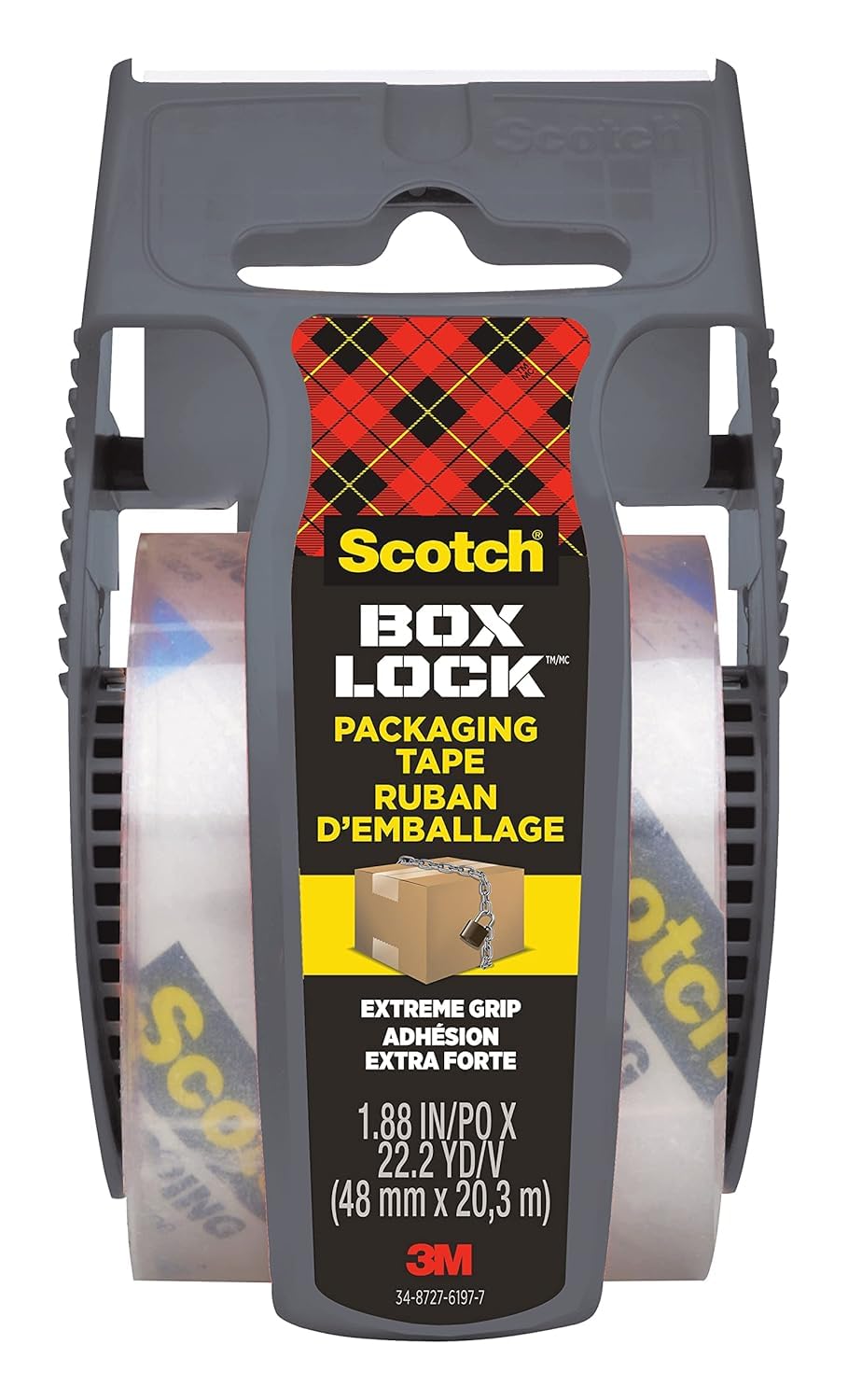 Scotch Box Lock Packaging Tape, 1 Roll with Dispenser, 48 mm x 20.3 m - Strong Clear Packing Tape, Ideal for Packing Boxes and Parcels