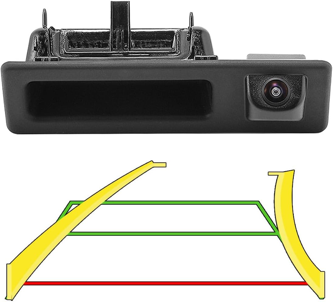 GreenYi AHD 1080P Dynamic Trajectory Trunk Handle Backup Camera, for BMW 3 5 Serise X1 X3 X4 X5 F10 F11 F25 F30 F31 E60 E61 E70 E71 E72 E82 E84 E88 E90 E91 E92 E93 2011-2015, Reverse Rear View Cam