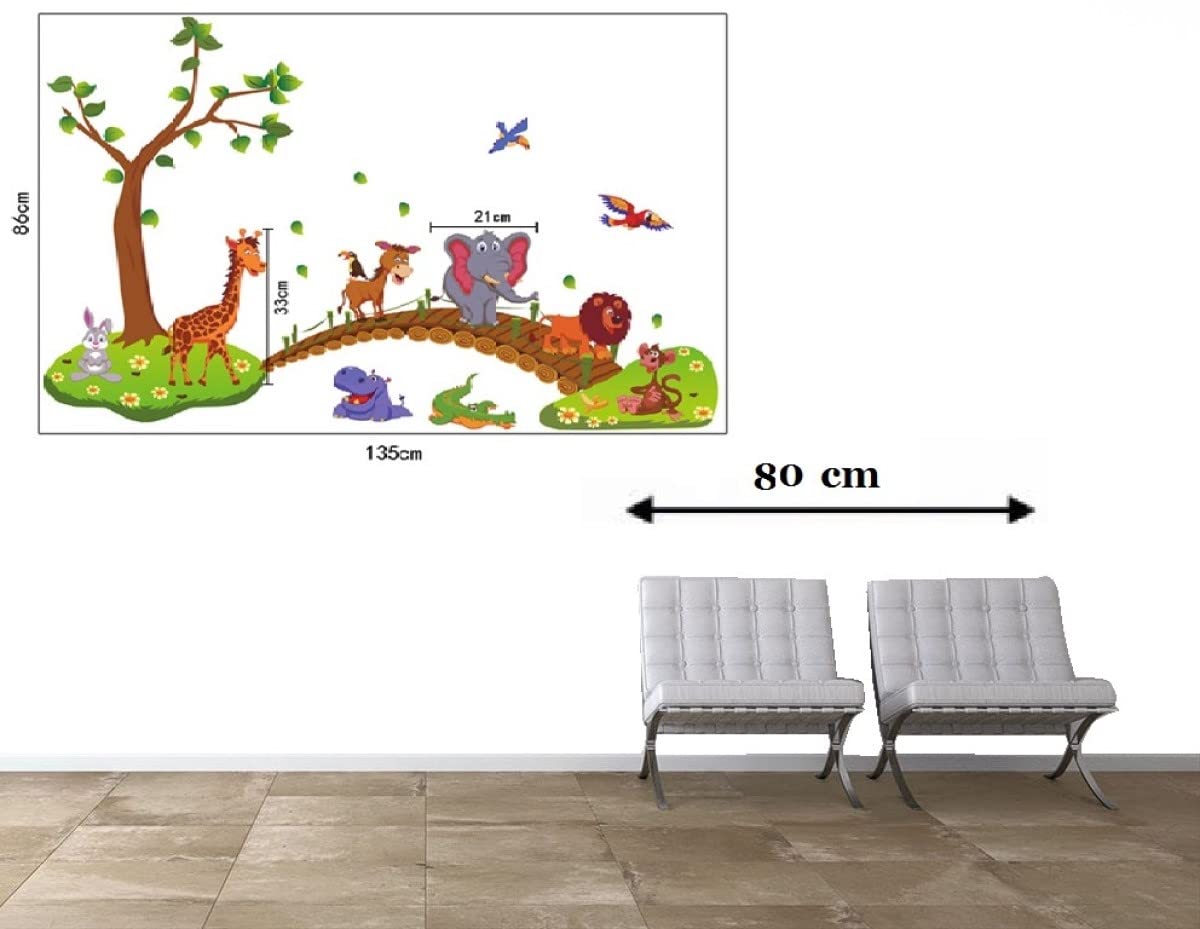Indian Royals Vinyl Animals in Jungle Wall Self Adhesive Stickers for Kids Room, Multicolor (60 Cm X 90 Cm), 4.4 Cms 1