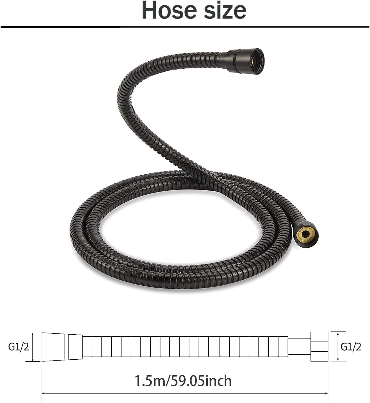 PacuM Shower Hose 1.5m Shower Pipe Smooth Shower Head Hose 1/2 Inch Universal Replacement Shower Hose Extension Black Stainless Steel with 4 Washers for Bidet Sprayer Chrome - Image 4