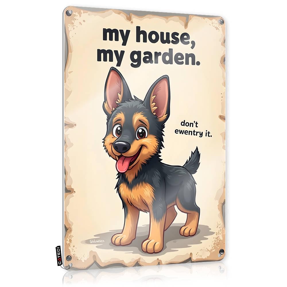 Fzfn Colour Vintage Wall Decor Room Stuff Ready To Hang - Protecting My Domain: A Dog's Warning! Nice For Premises(30X40cm)