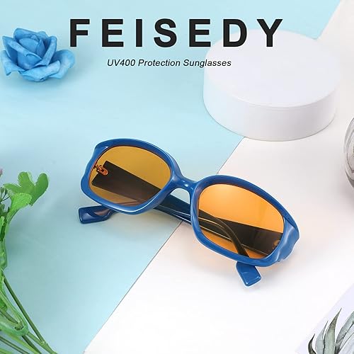 Miniatura 3 de FEISEDY Gafas de sol deportivas envolventes de moda con marco rectangular grueso, gafas funky para mujeres y hombres B2831