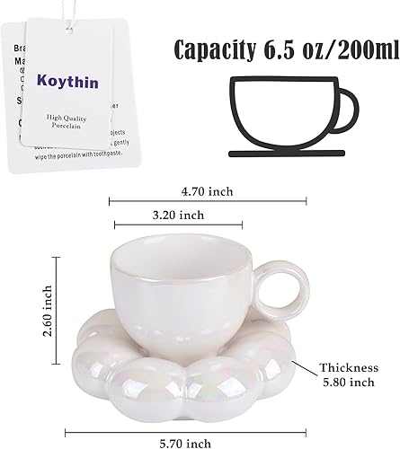 Miniatura 10 de Koythin Juego de 4 platillos de cerámica con diseño de girasol, taza creativa y bonita con posavasos de nube, tazas estéticas de 6.5 onzas líquidas