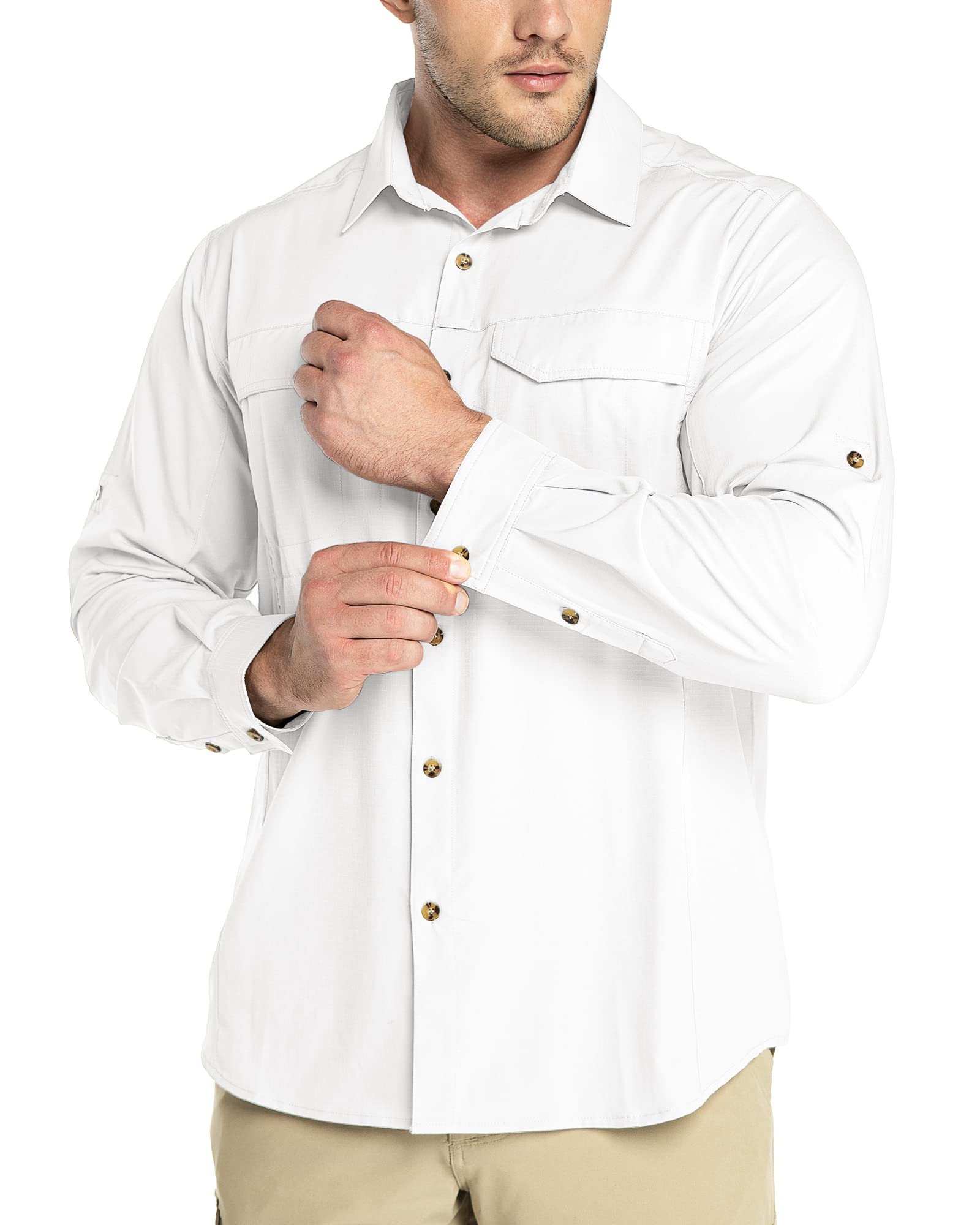 Outdoor Ventures Camicia da uomo per il tempo libero, a maniche lunghe, traspirante, ad asciugatura rapida, da uomo, primavera, estate, protezione UV