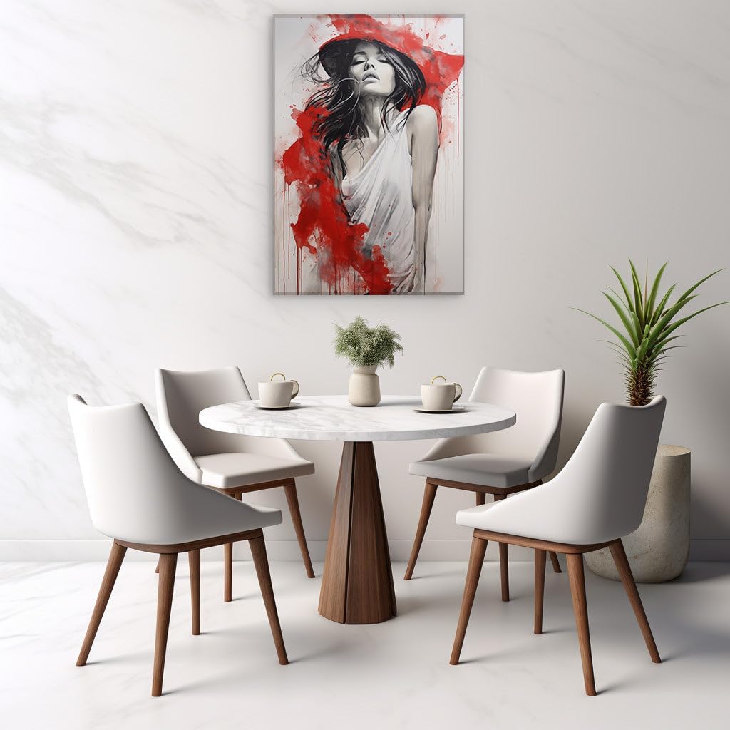 Canvas for Living room. Serenity in Brushstrokes: A Woman's Tranquil Repose Against a Vivid Tapestry, 27 x 18 inch Canvas Wall Art - Contemporary Masterpieces - Zen Wall Decor - 69x46 cm (27x18 inch)