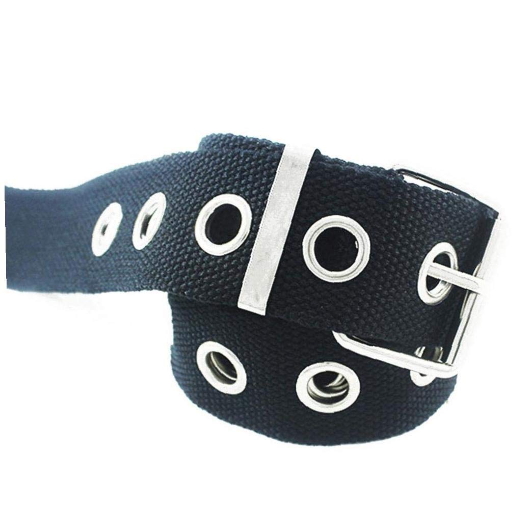 Byfri Women's Black Canvas Web Hole Belt Adjustable Single Eyelet Waist Belt Casual Jeans Dress Long Waist Punk Belt