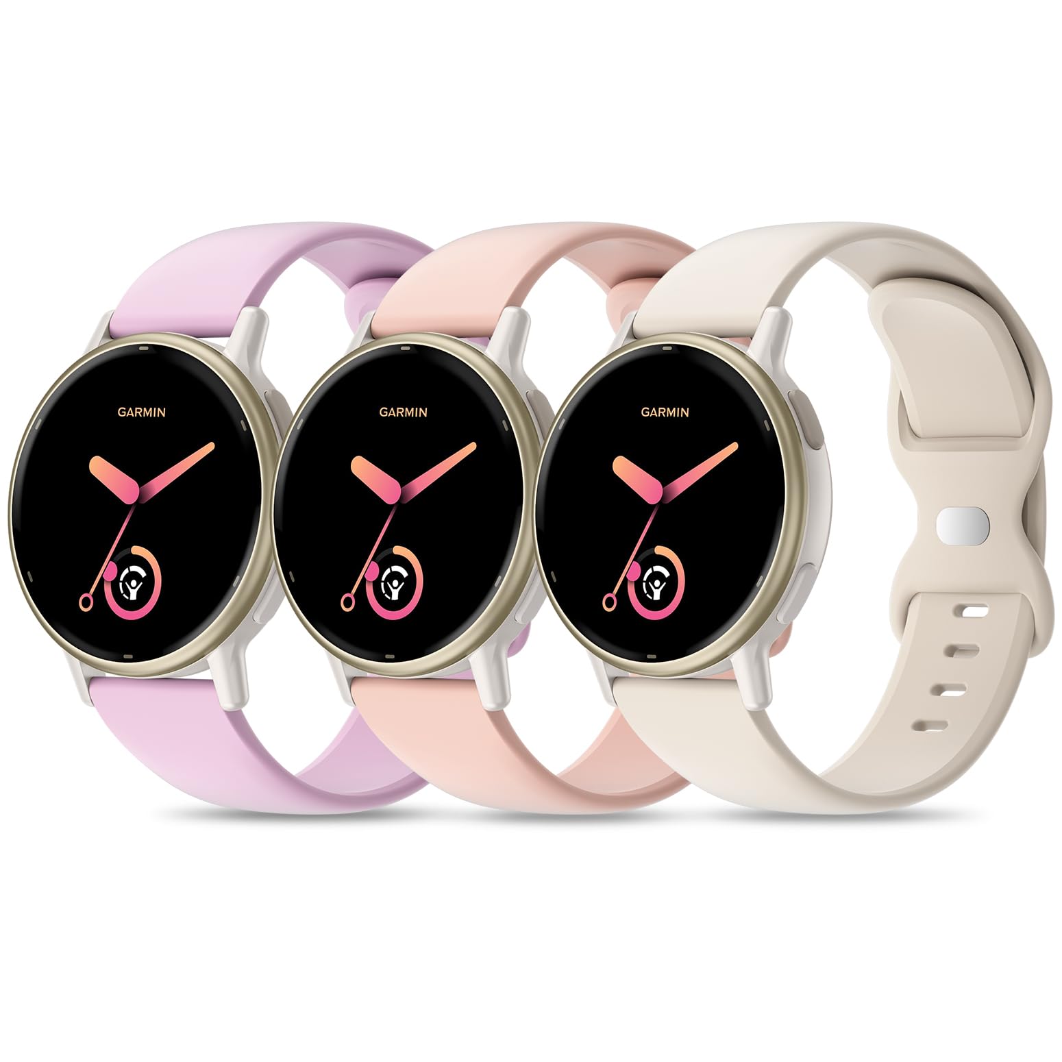 3 Pack Silicone Straps Compatible with Garmin Vivoactive 5 Watch Strap/Vivoactive 6/3/3 Music, 20mm Soft Sport band Replacement for Venu Sq 2/Venu/Venu Sq & Forerunner 55/165/245/645
