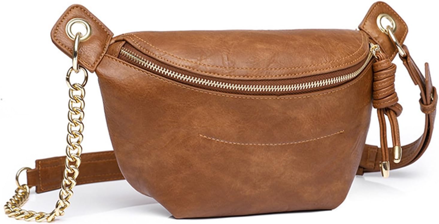 PU Leather Fanny Pack Crossbody Sling Bag for Women - Trendy Belt Bag with Adjustable Strap, Lightweight for Travel Daily Use (Brown)