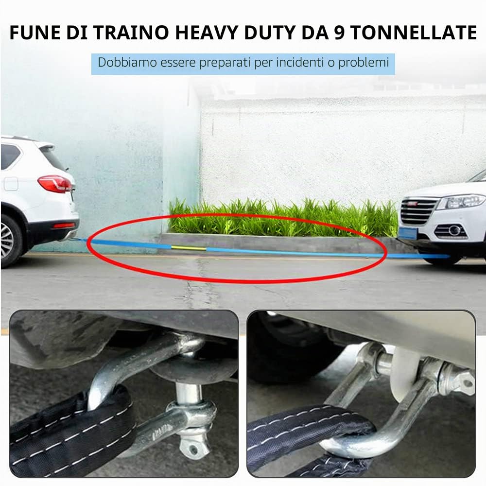 Cinghia Traino Fuoristrada Auto, 9T Corda Traino Elastica Recupero Tuning (5M), Heavy Duty Car Essentials Professionale Kits con 2 Ganci Di Sicurezza per Soccorso Stradale per Furgoni