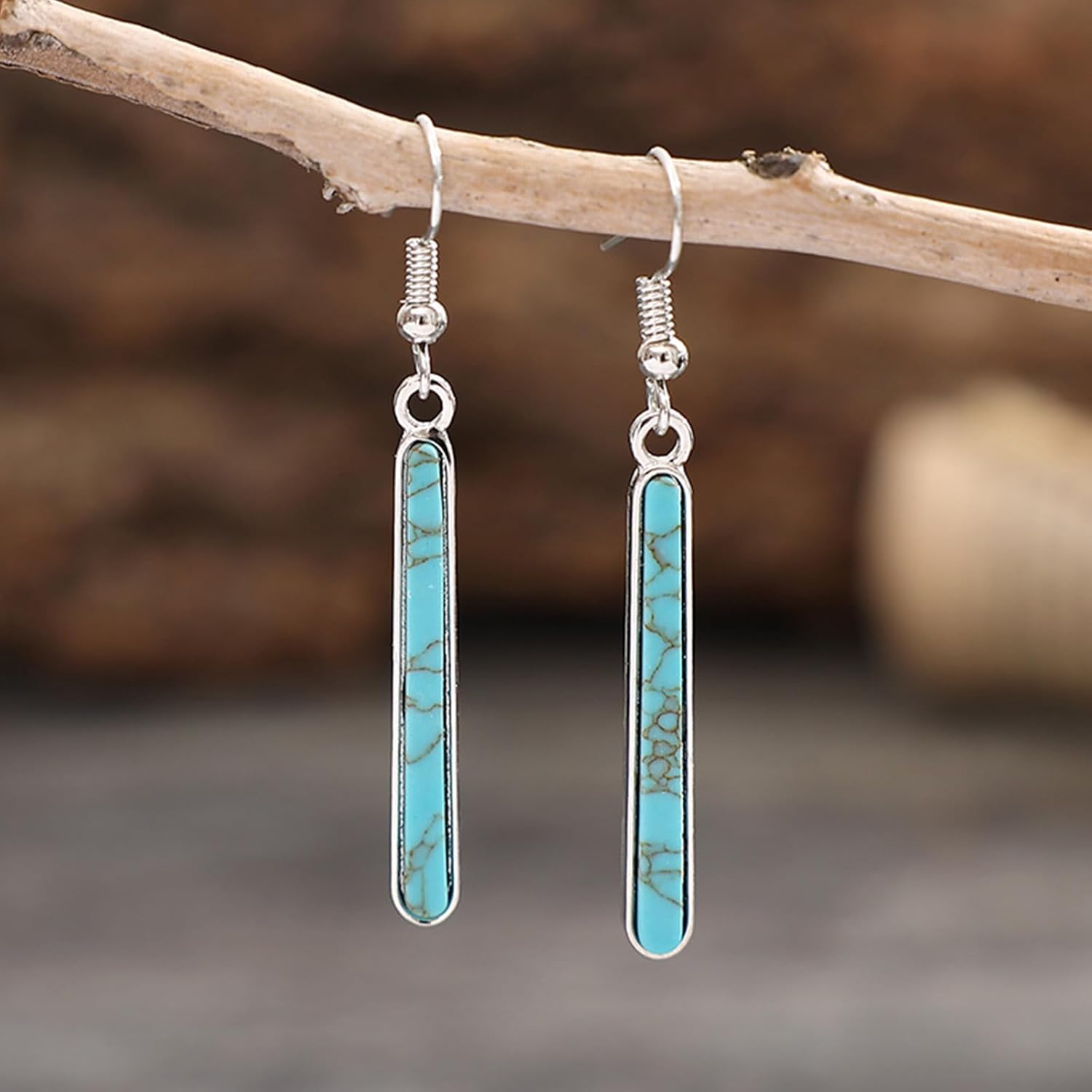 Western Dangle Earrings for Women Long Turquoise Boho Jewelry Handmade Statement Piece - Image 4