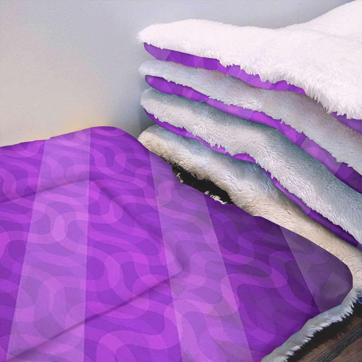 review Purple Thermal Cat and Dog Warming Bed Mat Abstract Colored Squares Ombre Like Super Soft Plush Dog Crate Pad for Travel or Home Eggplant 22