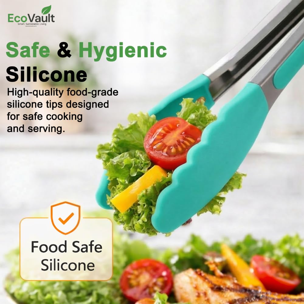 EcoVault Steel & Silicon Food Tongs - Heat Resistant! -8 EcoVault Steel & Silicon Food Tongs - Heat Resistant! -8