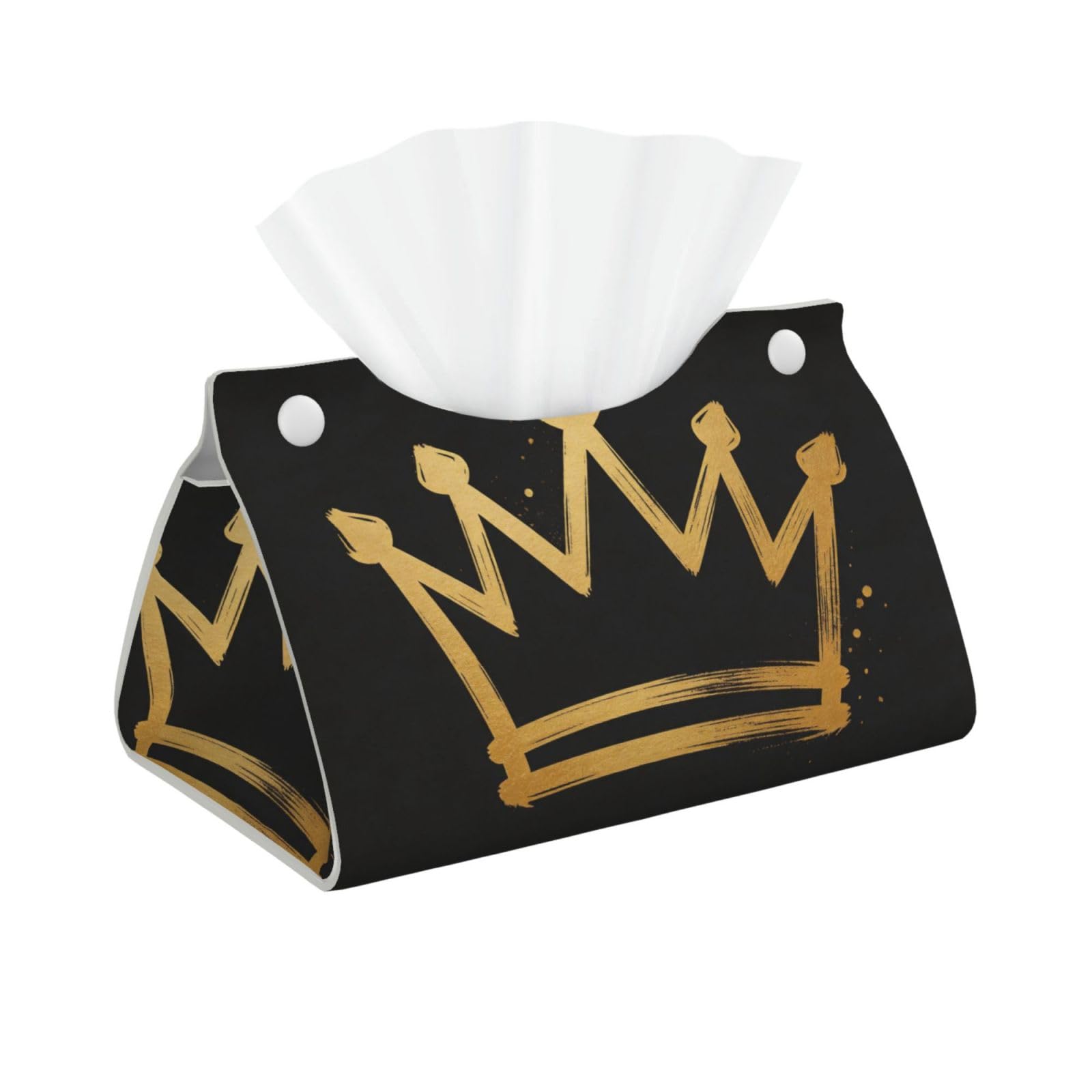 Flat Crown Graffiti Long Leather Tissue Box Cover-Waterproof PU Leather Tissue Holder for Bathroom, Decorative Rectangular Tissue Case