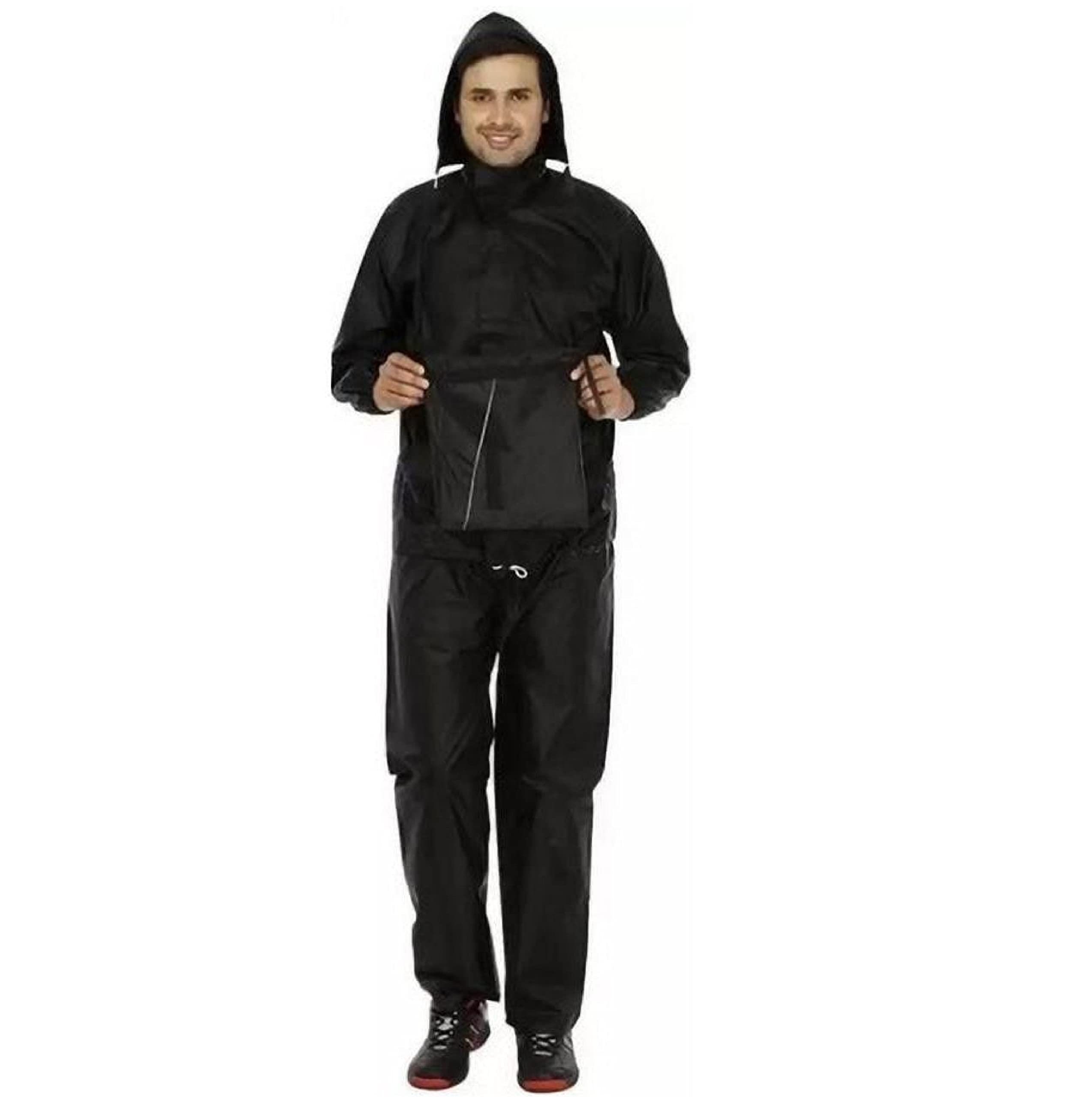 Men's Rain Coat for Rainwear Waterproof Rain Jacket Long Sleeve Raincoat Nylon Fabric Men's Raincoat (Black & Blue)-image-12