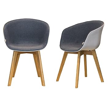 RedOAK TUB-HF-Grey (Set of 2 Chairs), Grey Fabric, White Seat Shell, Beech Wood Legs