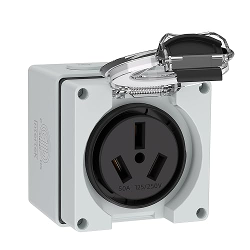 Caja de toma de corriente de 50 amperios, receptáculo NEMA 10-50R de 125250 voltios, resistente al polvo y a la intemperie para vehículos