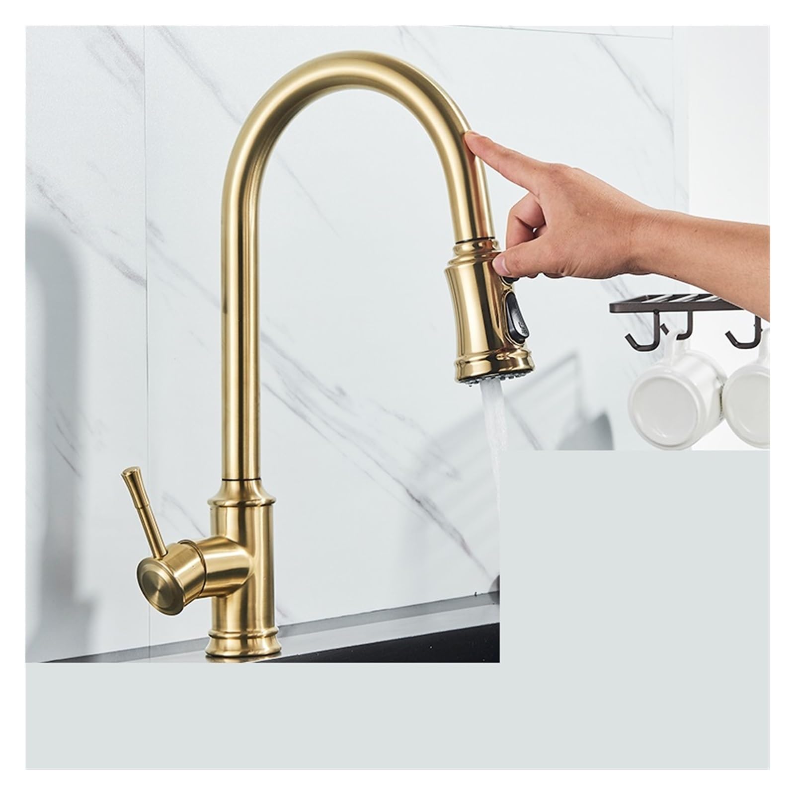 Upgrade Smart Touch Küchenarmatur Schwarz Vote Induktionshahn Gold/Nickel 360 Schwenkkran 2 Auslässe Mischbatterie(Sensor Brushed gold)
