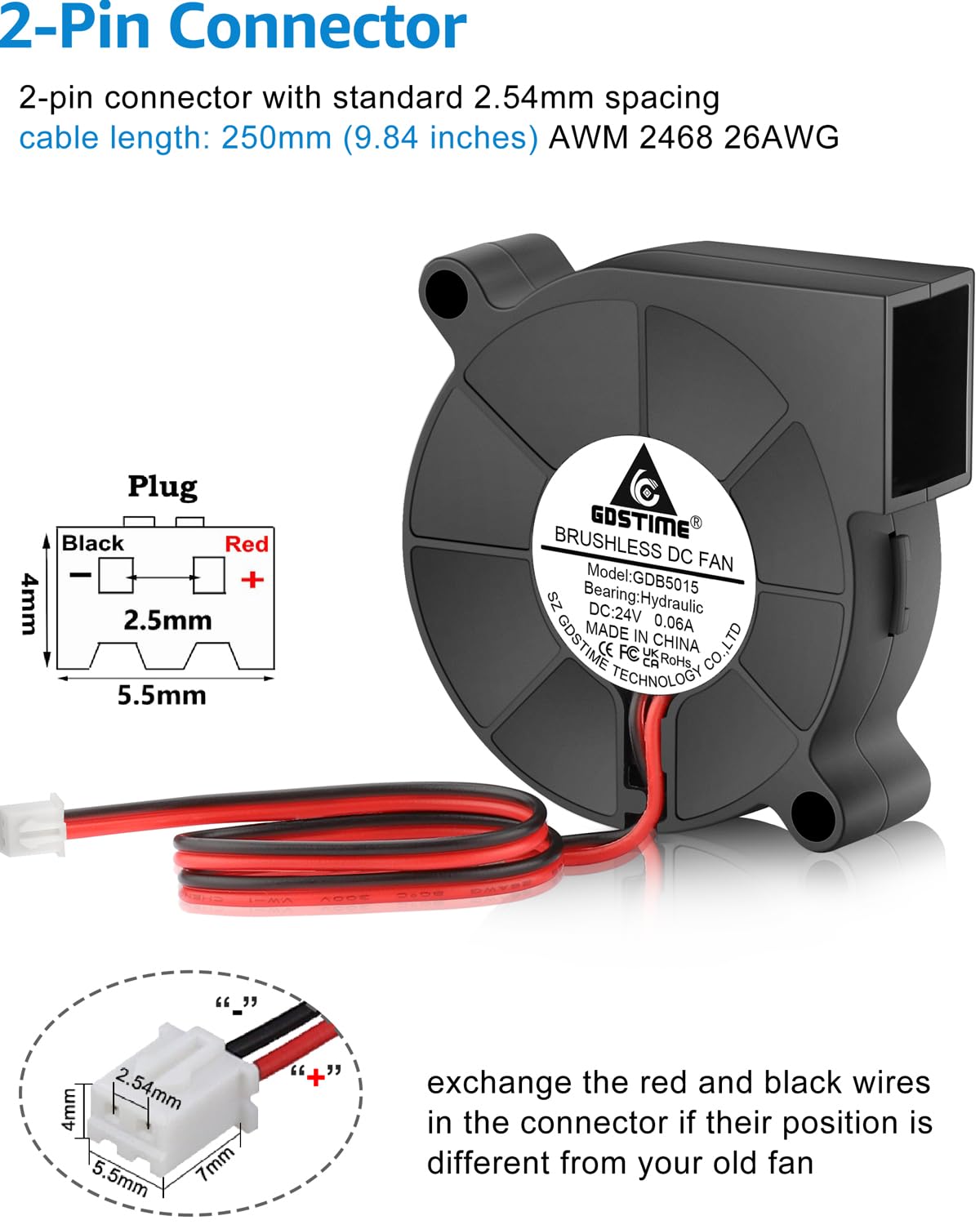5V 5v 12v 24v 5015 Ventilador DC 50x15mm Ventilador De Refrigeración 15cm Cable Para Impresora 3d Yongsheng